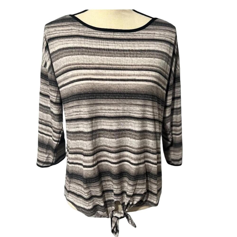 NWT Melanie Lane 3/4 Inch Slit Sleeve Gray White Pin Striped Tunic Women's Small